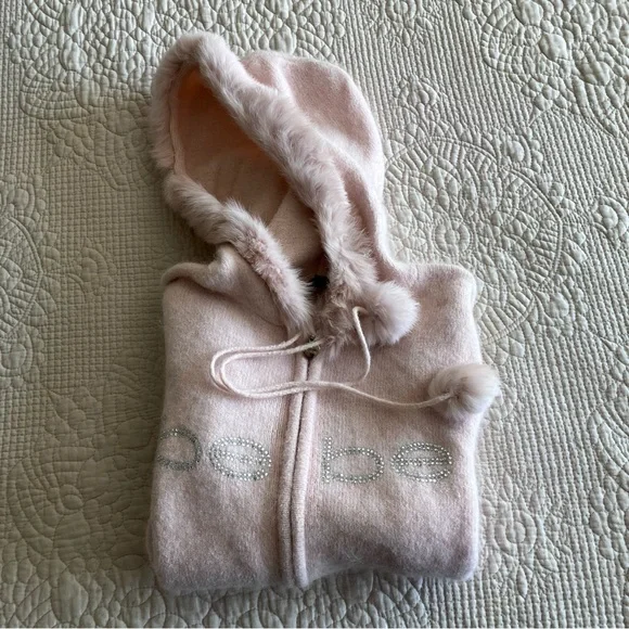 VTG Bebe pale pink hoodie w/ fur trim